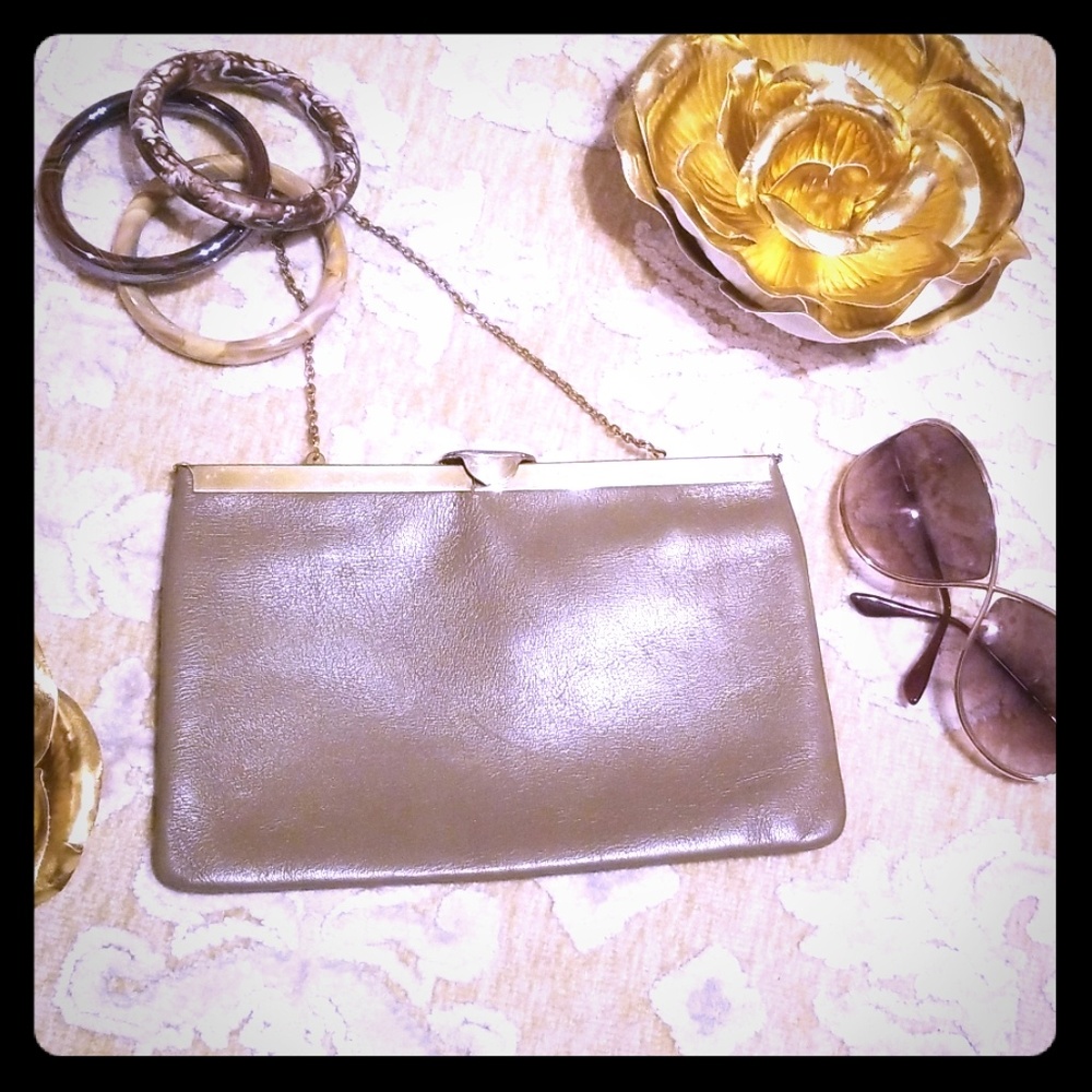 Vintage Leather Taupe Clutch